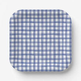 Zomer Blauw Gingham, Geruit 4 juli Papieren Bordje