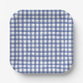 Zomer Blauw Gingham, Geruit 4 juli Papieren Bordje