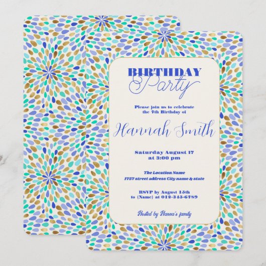 Zomer Blauw Goud Bloem Burst Kaart (Voorkant / Achterkant)