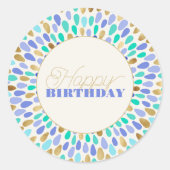 Zomer Blauw Goud Bloem Burst Ronde Sticker (Voorkant)