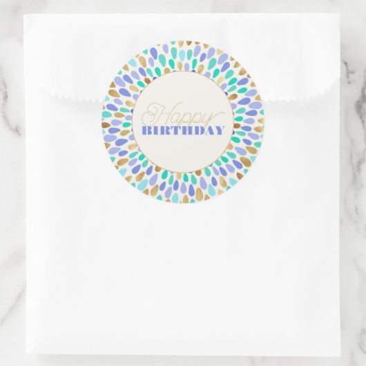 Zomer Blauw Goud Bloem Burst Ronde Sticker (Tas)