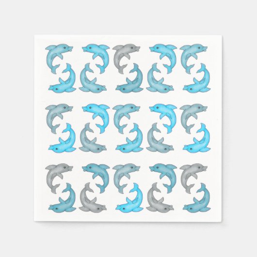 Zomer Blauw Grijs Schattige Dolfijnen Illustraties Servetten (Voorkant)