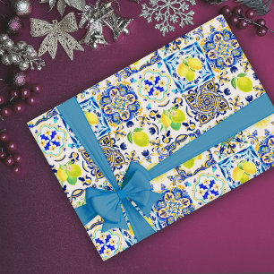 Zomer Blauw Italiaans Majolica Siciliaans Citrus Cadeaupapier