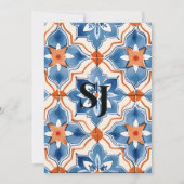 Zomer blauw rood en wit Marokkaanse Tegel bruiloft Kaart (Achterkant)