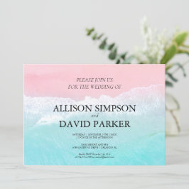 Zomer Blauw, Roze Ocean Beach bruiloft uitnodiging