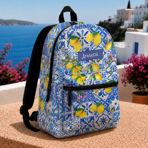 Zomer Blauw Siciliaanse Majolica Citroen Mediterra Bedrukte Rugzak