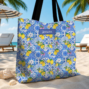 Zomer Blauw Siciliaanse Majolica Citrus Mediterraa Tote Bag