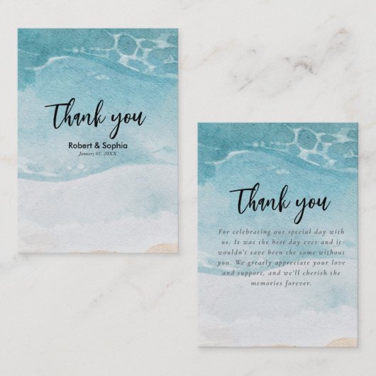 Zomer Blauw Strand bruiloft Dank u Notitiekaartje (Voorkant / Achterkant)