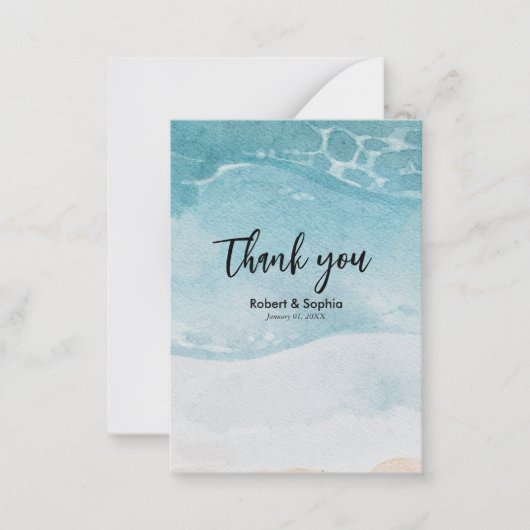 Zomer Blauw Strand bruiloft Dank u Notitiekaartje (Voorkant)