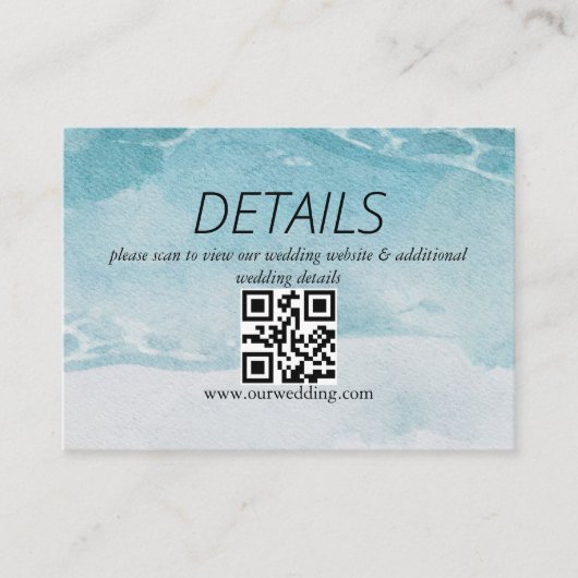 Zomer Blauw Strand Bruiloft QR Code Informatiekaartje (Voorkant)