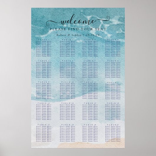 Zomer Blauw Strand Zitplaatsenkaart Poster (Voorkant)
