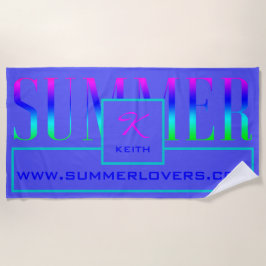 Zomer Blauw Turquoise Roze Naam Monogrammed Strandlaken