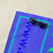 Zomer Blauw Turquoise Roze Naam Monogrammed Strandlaken (In situ)