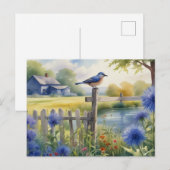 Zomer Blauw Vogel Natuur Huis Briefkaart Waterverf (Voorkant / Achterkant)