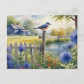Zomer Blauw Vogel Natuur Huis Briefkaart Waterverf (Voorkant)