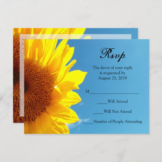 Zomer Blauwe Hemel met Gele Zonnebloem RSVP Antwoo Uitnodiging Briefkaart (Voorkant / Achterkant)