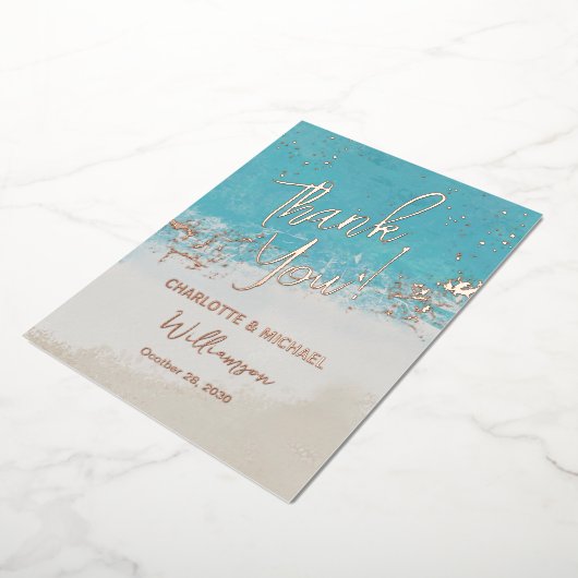 Zomer blauwe oceaan foto overlay bruiloft dank u folie uitnodiging (Gedraaid)