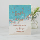 Zomer blauwe oceaan foto overlay bruiloft dank u folie uitnodiging (Staand Voorkant)