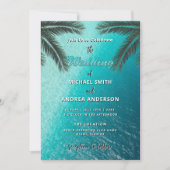 Zomer Blauwe Oceaan Palm Trees Strand Bruiloft QR Kaart (Voorkant)