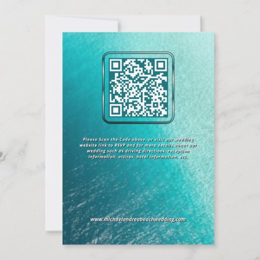 Zomer Blauwe Oceaan Palm Trees Strand Bruiloft QR Kaart (Achterkant)