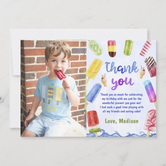 Zomer Blauwe Popsicle Verjaardagsfoto Dank u kaart (Voorkant)