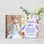 Zomer Blauwe Popsicle Verjaardagsfoto Dank u kaart (Staand voorkant)