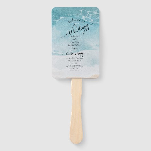 Zomer Blauwe Strand Bruiloft  Handwaaier (Voorkant)