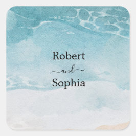 Zomer Blauwe Strand Bruiloft Vierkante Sticker