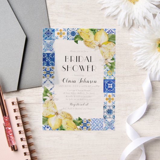 Zomer Blauwe Tegels Citroen Italiaans Vrijgezellen Vellum Uitnodigingen (Huwelijk)