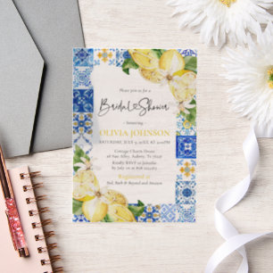Zomer Blauwe Tegels Citroenen Italiaans Vrijgezell Vellum Uitnodigingen