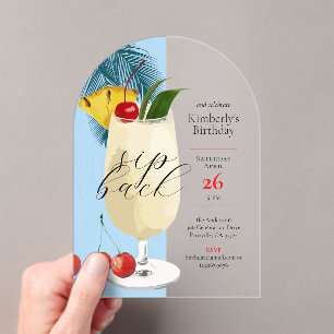 Zomer Blauwe Tropische Cocktail Verjaardagsfeest Acryl Uitnodigingen
