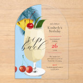 Zomer Blauwe Tropische Cocktail Verjaardagsfeest Acryl Uitnodigingen (Voorkant)