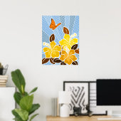 Zomer bloeiende gele hibiscus vlinder blauwe lucht poster (Thuiskantoor)