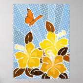 Zomer bloeiende gele hibiscus vlinder blauwe lucht poster (Voorkant)