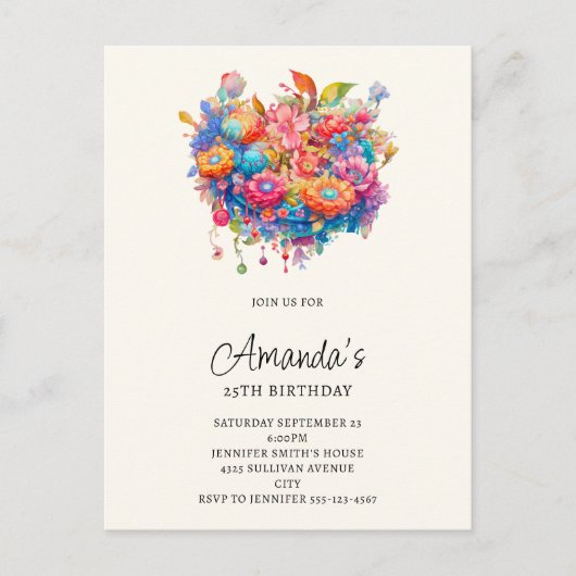 Zomer Bloem Boeket Verjaardag uitnodiging (Voorkant)