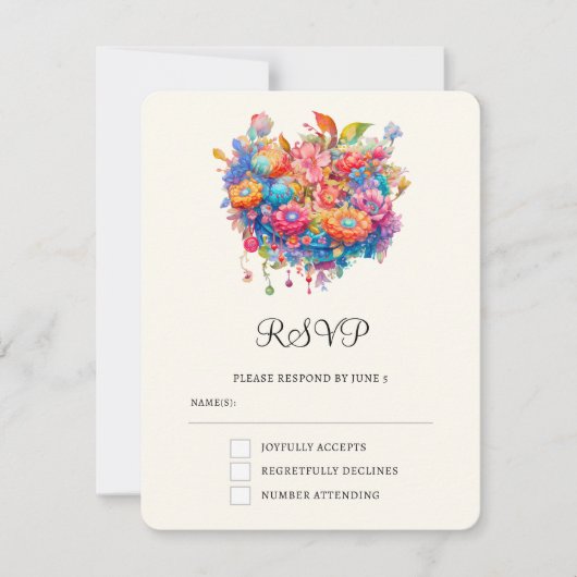 Zomer Bloem Boeket Whimsical Boho Bruiloft RSVP Kaartje (Voorkant)