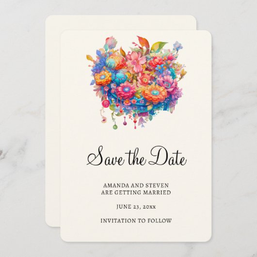 Zomer Bloem Boeket Whimsical Boho Save The Date (Voorkant / Achterkant)