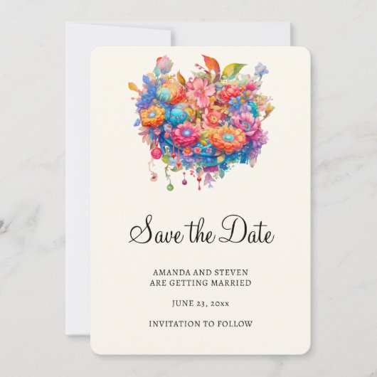Zomer Bloem Boeket Whimsical Boho Save The Date (Voorkant)