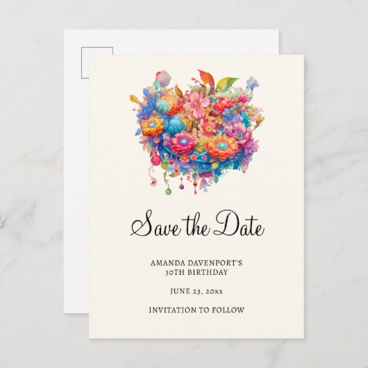 Zomer Bloem Boeket Whimsical Boho Save the Date Uitnodiging Briefkaart (Voorkant / Achterkant)