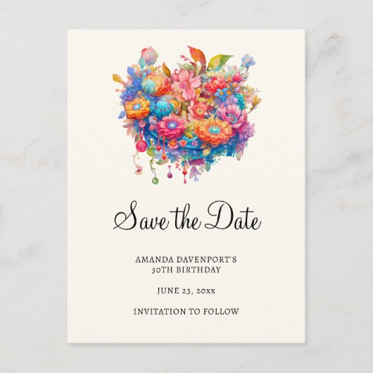 Zomer Bloem Boeket Whimsical Boho Save the Date Uitnodiging Briefkaart (Voorkant)