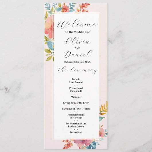 Zomer Bloem Bruiloft Menu Ceremonie Details (Voorkant)