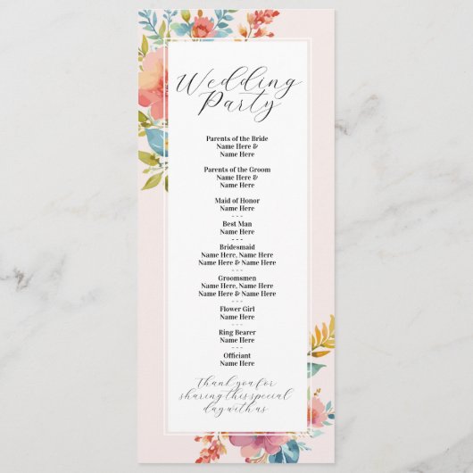 Zomer Bloem Bruiloft Menu Ceremonie Details (Achterkant)