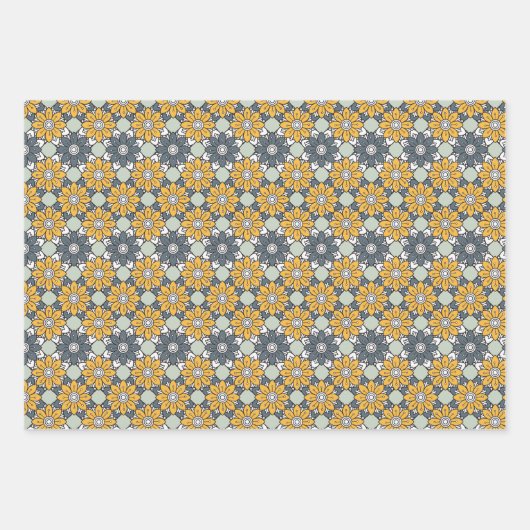 Zomer Bloem Patroon Geel Grijs Inpakpapier Vel (Voorkant 3)