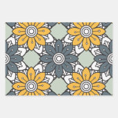 Zomer Bloem Patroon Geel Grijs Inpakpapier Vel (Voorkant)
