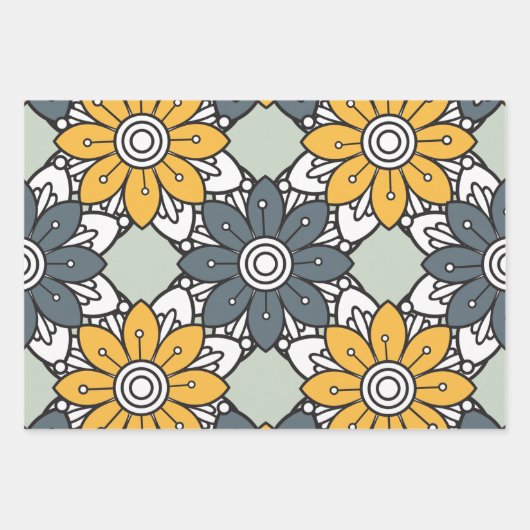 Zomer Bloem Patroon Geel Grijs Inpakpapier Vel (Voorkant)