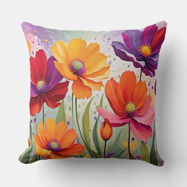 Zomer Bloem Tuin Aquarel  Kussen (Voorkant)