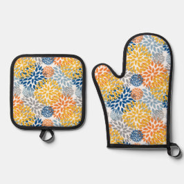 Zomer Bloemen Abstracte Heldere Kleuren Patroon Ovenwant & Pannenlap Set