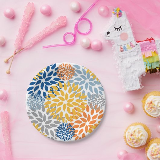 Zomer Bloemen Abstracte Heldere Kleuren Patroon Papieren Bordje (Feest)