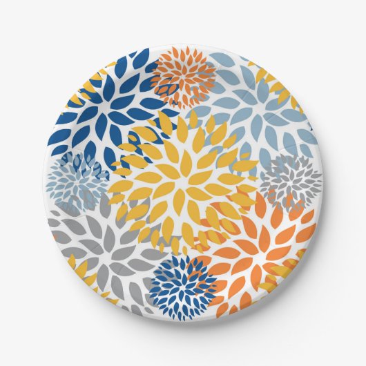 Zomer Bloemen Abstracte Heldere Kleuren Patroon Papieren Bordje (Voorkant)