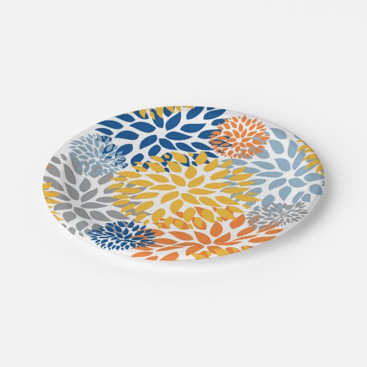 Zomer Bloemen Abstracte Heldere Kleuren Patroon Papieren Bordje (Gekanteld)